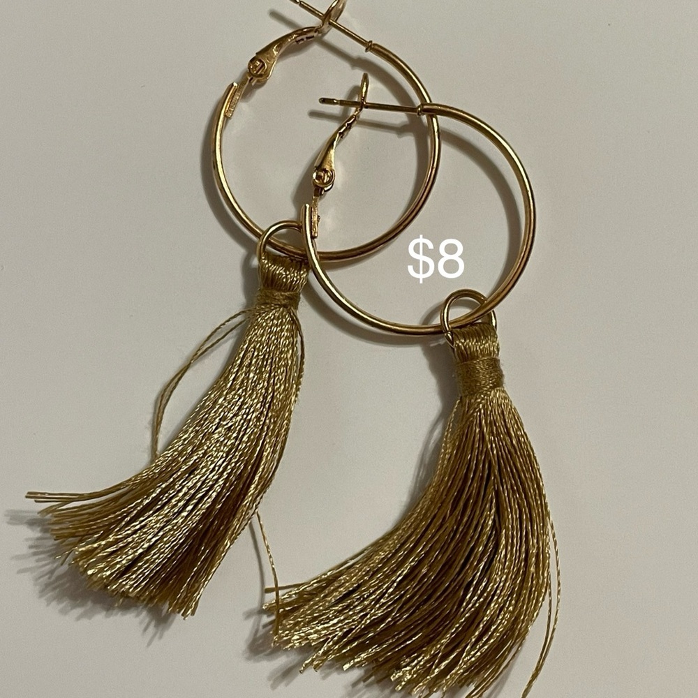 Elegant Gold Tassel Hoop Earrings